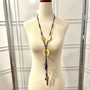 Purple Bead and Stone Necklace - 22" in length